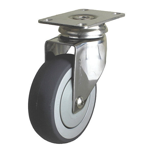 Cstr, Stainls Plate Swvl, Gray TPR, 190 lb.