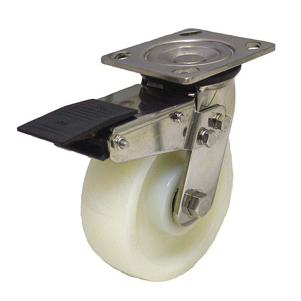 Cstr, Stainls, Swvl Plt, Wht Nyln, 600 lb, Tl