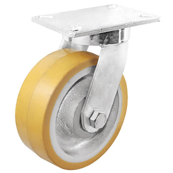 Plate Caster, 3000 lb. Load, Yellow Wheel