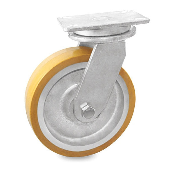 Plate Caster, 2100 lb. Load, Yellow Wheel
