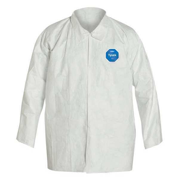 Disposable Shirt , 4Xl , White , Polyolefin , Snap Front