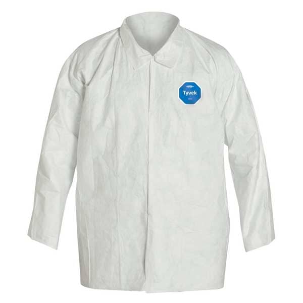 Disposable Collared Shirt , 3XL , White , Polyolefin , Snap Front