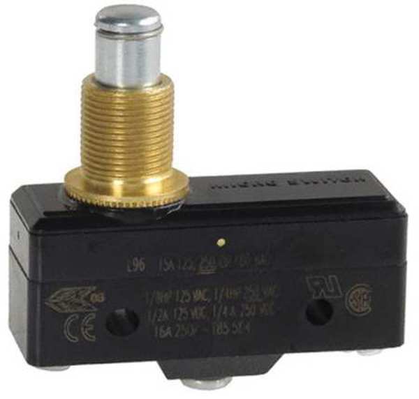 Industrial Snap Action Switch, Panel Mount, Plunger Actuator, SPDT, 15A @ 240V AC Contact Rating