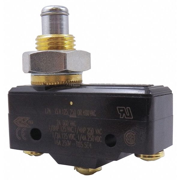 Industrial Snap Action Switch, Panel Mount, Plunger Actuator, SPDT, 15A @ 240V AC Contact Rating