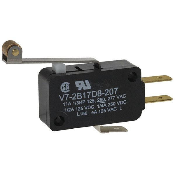 Miniature Snap Action Switch, Lever, Long, Roller Actuator, SPDT, 3A @ 240V AC Contact Rating
