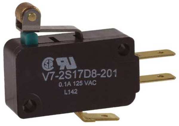 Miniature Snap Action Switch, Lever, Roller, Short Actuator, SPDT, 0.1A @ 120V AC Contact Rating