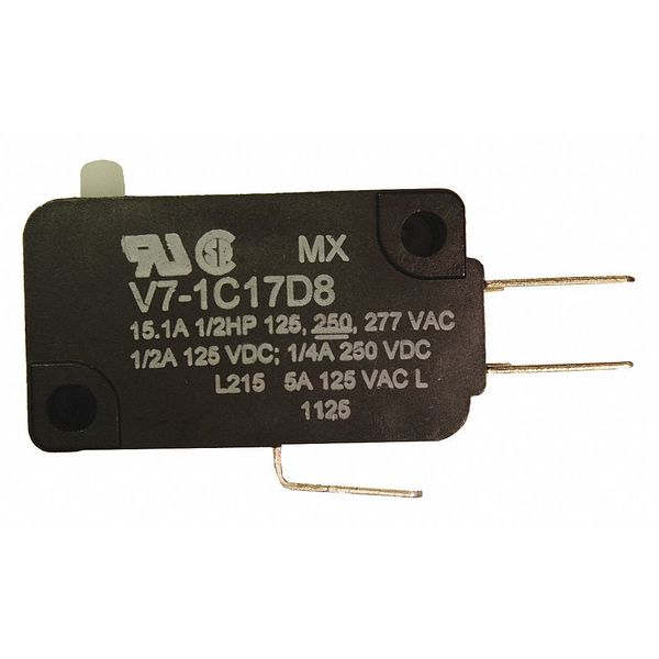 Miniature Snap Action Switch, Pin, Plunger Actuator, SPDT, 15A @ 240V AC Contact Rating
