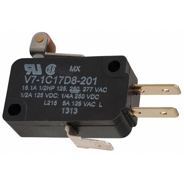 Miniature Snap Action Switch, Lever, Roller, Short Actuator, SPDT, 15A @ 240V AC Contact Rating