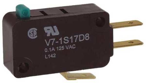 Miniature Snap Action Switch, Pin, Plunger Actuator, SPDT, 0.1A @ 120V AC Contact Rating