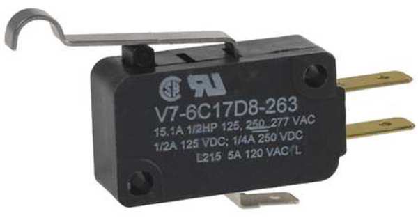 Miniature Snap Action Switch, Lever, Simulated Roller Actuator, SPDT, 15A @ 240V AC Contact Rating
