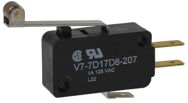 Miniature Snap Action Switch, Lever, Long, Roller Actuator, SPDT, 1A @ 120V AC Contact Rating