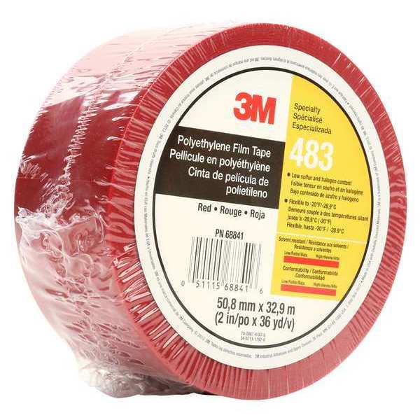 Film Tape, Polyethylene, Red, 2 In x 36 Yd