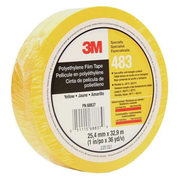 Film Tape, Polyethylene, Yellow, 1In x 36Yd