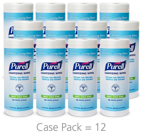 Hand Sanitizer Wipes, White, Canister, Textured, Hand, 100 Wipes, 5-3/4 in x 7 in, citrus