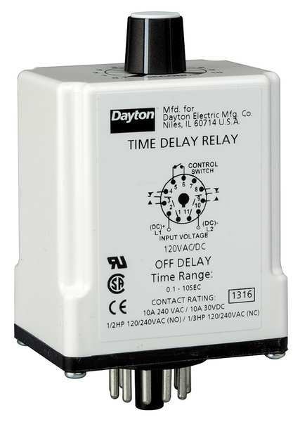 Time Delay Relay, 24VAC/DC, 10A, DPDT, 2VA