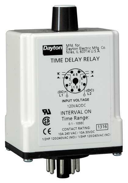 Time Delay Relay, 24VAC/DC, 10A, DPDT