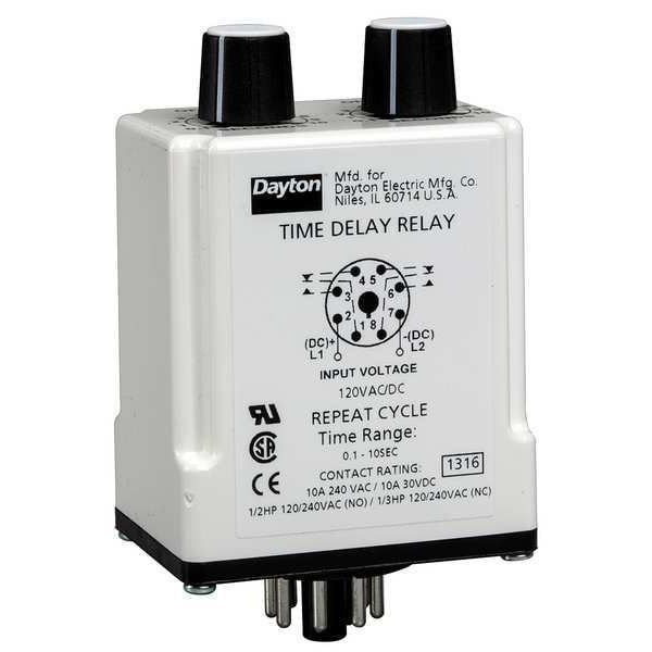 Time Delay Rlay, 240VAC, 10A, DPDT, 0.6 sec.