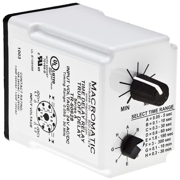 Time Delay Rlay, 12VDC, 10A, DPDT, 0.05 sec.