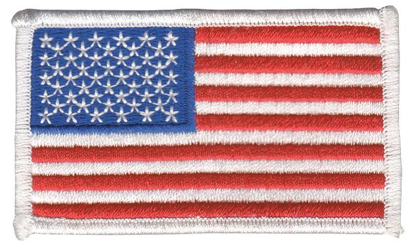 U.S. Flag, Embroidered Patch, White, 3-3/8 in x 2 in
