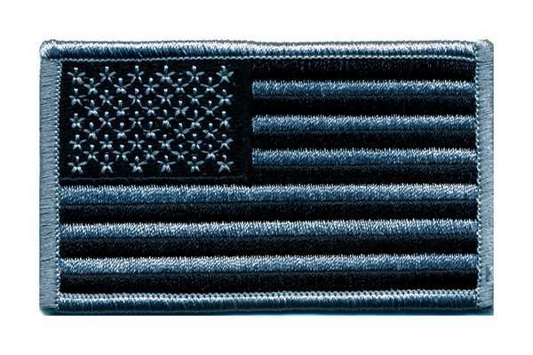 Embroidered Patch, U.S. Flag, Silver/Black