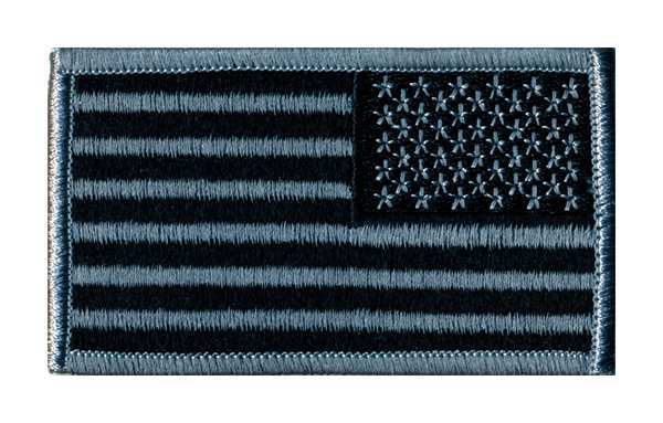 Embroidered Patch, U.S. Flag, Silver/Black