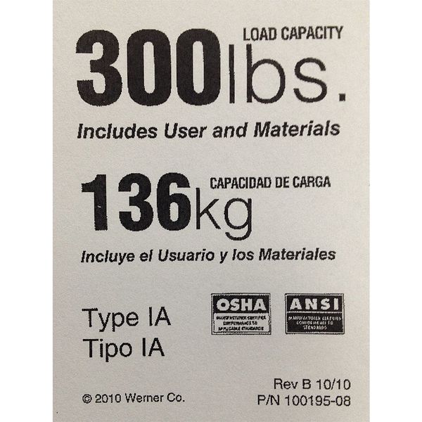 300 lbs. Duty Rating Label Replacement
