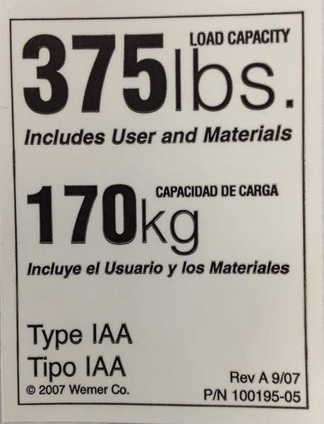 Duty Rating Label Replacement, 375 lb.