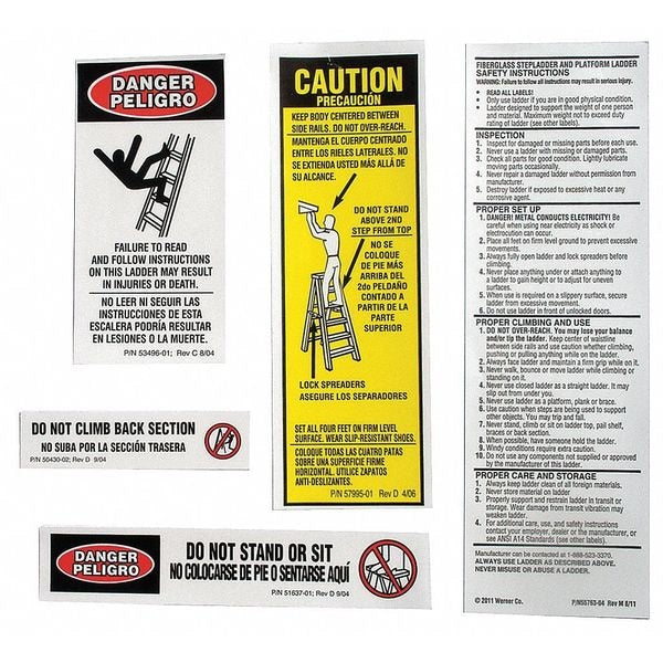 Fiberglass Stepladder and Instructions Labels