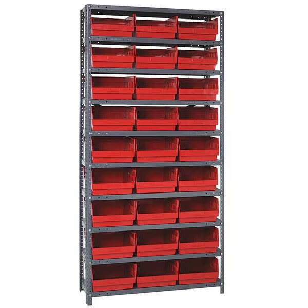 Steel Bin Shelving, 36 in W x 75 in H x 12 in D, 10 Shelves, Red