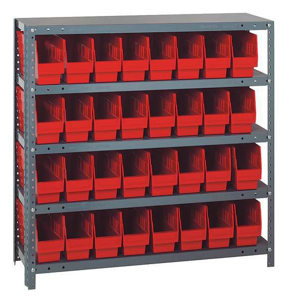 Steel Bin Shelving, 36 in W x 39 in H x 12 in D, 5 Shelves, Red
