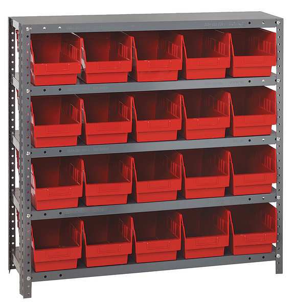 Steel Bin Shelving, 36 in W x 39 in H x 12 in D, 5 Shelves, Red