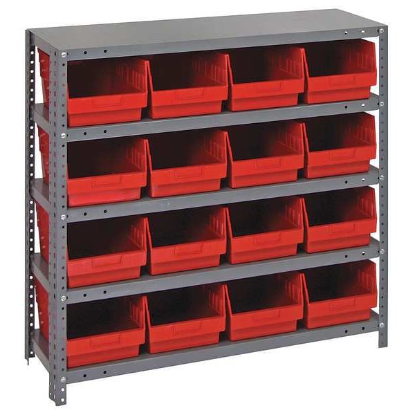 Steel Bin Shelving, 36 in W x 39 in H x 12 in D, 5 Shelves, Red