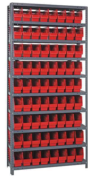 Steel Bin Shelving, 36 in W x 75 in H x 18 in D, 10 Shelves, Red