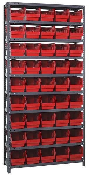 Steel Bin Shelving, 36 in W x 75 in H x 18 in D, 10 Shelves, Red
