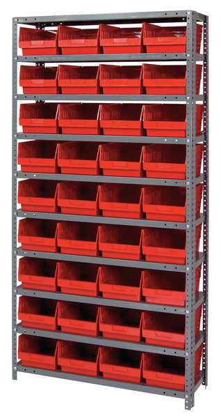 Steel Bin Shelving, 36 in W x 75 in H x 18 in D, 10 Shelves, Red