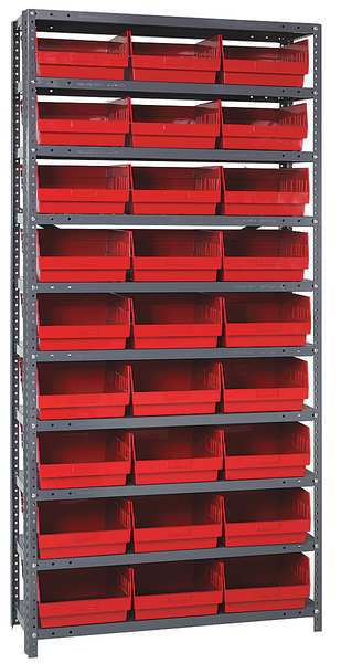 Steel Bin Shelving, 36 in W x 75 in H x 18 in D, 10 Shelves, Red