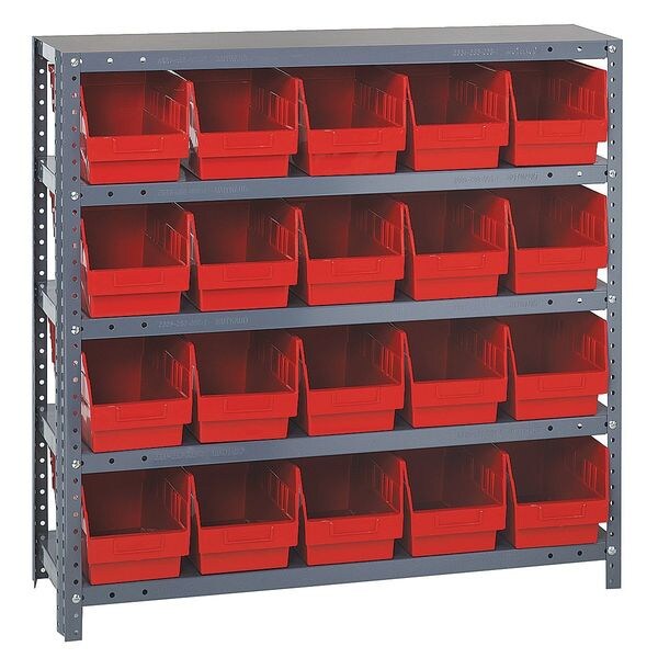 Steel Bin Shelving, 36 in W x 39 in H x 18 in D, 5 Shelves, Red