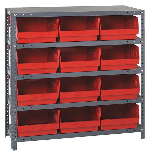 Steel Bin Shelving, 36 in W x 39 in H x 18 in D, 5 Shelves, Red