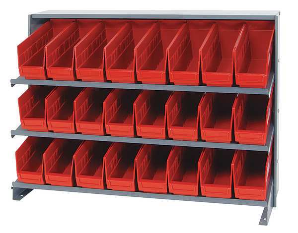 Steel Bench Pick Rack, 36 in W x 27 in H x 12 in D, 3 Shelves, Red