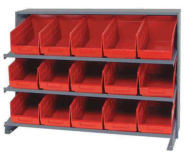 Steel Bench Pick Rack, 36 in W x 27 in H x 12 in D, 3 Shelves, Red