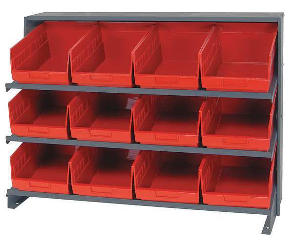 Steel Bench Pick Rack, 36 in W x 27 in H x 12 in D, 3 Shelves, Red