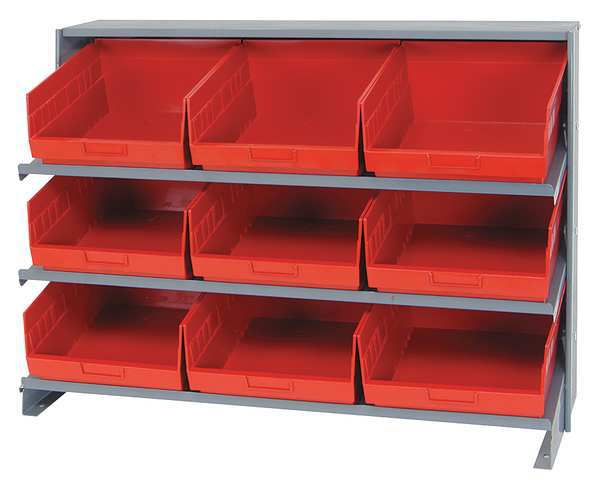 Steel Bench Pick Rack, 36 in W x 27 in H x 12 in D, 3 Shelves, Red