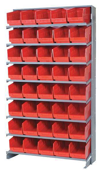 Steel Pick Rack, 36 in W x 64 in H x 12 in D, 8 Shelves, Red