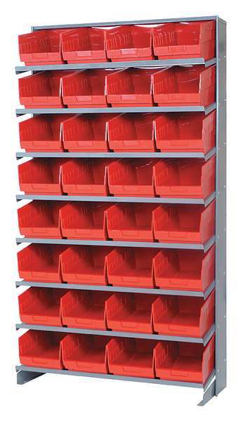 Steel Pick Rack, 36 in W x 64 in H x 12 in D, 8 Shelves, Red