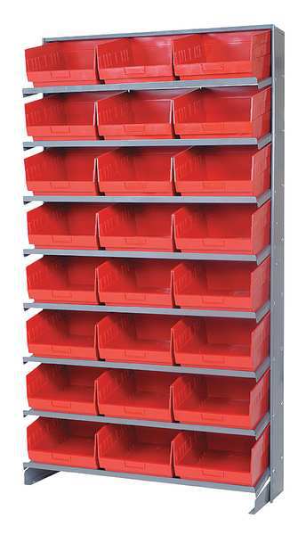 Steel Pick Rack, 36 in W x 64 in H x 12 in D, 8 Shelves, Red