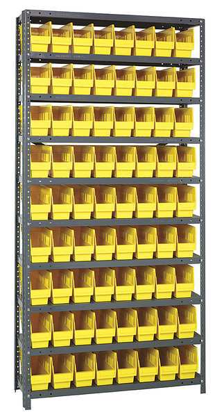 Steel Bin Shelving, 36 in W x 75 in H x 12 in D, 10 Shelves, Yellow