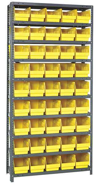 Steel Bin Shelving, 36 in W x 75 in H x 12 in D, 10 Shelves, Yellow