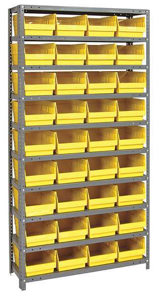 Steel Bin Shelving, 36 in W x 75 in H x 12 in D, 10 Shelves, Yellow