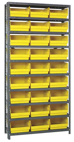 Steel Bin Shelving, 36 in W x 75 in H x 12 in D, 10 Shelves, Yellow