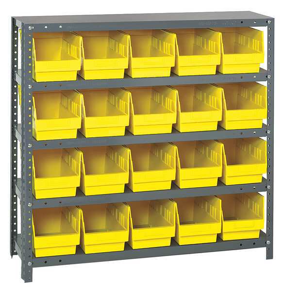 Steel Bin Shelving, 36 in W x 39 in H x 12 in D, 5 Shelves, Yellow